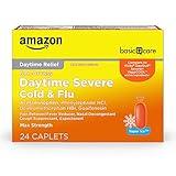 Amazon Basic Care Daytime Severe Cold & Flu Relief Caplets, Cold Medication for Severe Cold and Flu Symptoms Like Headache, Fever, Coughing, Chest & Nasal Congestion, Vapor Ice, 24 Count