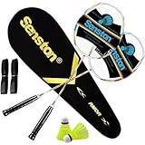 Senston Badminton Rackets Set of 2, Graphite Shaft Badminton Racquets Including Badminton Bag, 2 Badminton Shuttlecock, 2 Racquet Grip