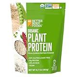 BetterBody Foods Organic Plant Based Protein Powder, 16g of Protein 24% DV, Vegan, Low Net Carbs, Gluten Free, Dairy Free, No Sugar Added, Soy Free, Non-GMO, 12.7 Ounces