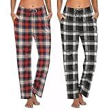 Ekouaer Womens 2 Pack Lounge Pants Comfy Pajama Pants Plaid Pajama Bottoms with Pockets Drawstring Pj Bottoms Pants