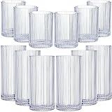 Zhehao 12 Pcs Ribbed Drinking Glasses Set 9 oz 12 oz Glass Cups Vintage Glassware Ribbed Cocktail Cup Clear Ice Coffee Highball Ripple Drinkware for Home Bar Beverages