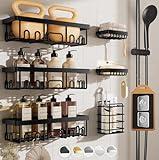 Veken Stainless Steel Shower Caddy 6-Pack, No Drilling & Rustproof, Waterproof Adhesive Shelves Rack with Soap Holder, Large Capacity Bathroom Organizers and Storage, Wall-Mounted Kitchen & Home Decor
