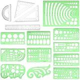 15 PCS Drawing Templates and Rulers, Geometric Stencils Kit with 11 Drawing Templates & 4 Measuring Tools, Clear Plastic Drafting Tools for Architecture, Design, Engineers