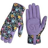 Garden Gloves for Women - Breathable leather Floral Gardening Gloves with Grip, Thorn-Proof Puncture-Resistant Work Gloves for Weeding, Digging, Planting, Raking and Pruning, Purple - Flower