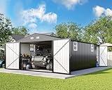 AMERLIFE 13.2x21x8 FT Outdoor Storage Shed, Huge Metal Garage Shed with 2 Double Hinged Doors and 4 Windows, Carport for Car, Truck, Bike, Garbage Can and Lawnmower, Dark Grey