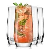 JoyJolt Gwen 18.5 oz Highball Glasses, 4pc Tall Glass Sets. Lead-Free Crystal Glass Drinking Glasses. Water Glasses, Mojito Glass Cups, Tom Collins Bar Glassware, and Mixed Drink Cocktail Glass Set