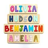 Personalized Wooden Name Puzzle for Kids, Handmade in USA by Bloom Owl, Custom Baby Gifts for Boys and Girls Easter or First Birthday, Montessori Toys for Toddlers 1-3, Baby Puzzle