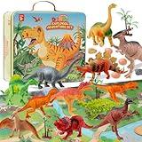 OuMuaMua Dinosaur Toys for Kids 3-5, Plastic Dinosaur Figures Set with Activity Play Mat Dinosaurs Eggs Storage Box for Boys Girls Party Favors Supplies, 5-7 Inch