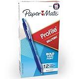 Paper Mate Profile Retractable Ballpoint Pens, Bold Point (1.4mm), Blue, 12 Count