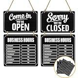 Business Hours Sign, Hanging Open and Closed Sign, Store Hours Signs for Business Wooden Store Open and Closed Double Sided with Hours Stickers for Coffee Bar Shop Door Window Restaurant (BLACK)