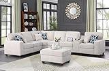 YOPTO 127" L-Shaped Sectional Couch with Movable Ottoman & 6 Throw Pillows,7 Seat Chenille Upholstered Sofa W/2 Cup Holder,USB Port & Hidden Storage Box,DIY Combination,for Living Room,Apartment,Beige