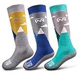 OutdoorMaster Kids Ski Socks - Merino Wool Blend, Over the Calf Design (S, Dust Gray, Blue Mountains, Woodland Green - 3)