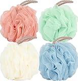 Fu Store Loofah Sponge Shower Loofahs 50g Bath Sponges Mesh Balls 4 Colors for Body Scrubber Exfoliator Wash Back Scrubber Bathroom Men Women - 4 Pack Scrubbers Cleaning Bathing Accessories