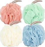 Fu Store Loofah Sponge Shower Loofahs 50g Bath Sponges Mesh Balls 4 Colors for Body Body Scrubber Exfoliator Wash Back Scrubber Bathroom Men Women - 4 Pack Scrubber Cleaning Bathing Accessories