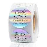 IBAKE 500 Thank You Stickers, 1.5 inch Holographic Thank You Stickers for Small Business, Self-Adhesive & Waterproof Stickers Thank You Stickers for Packaging