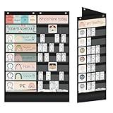 BOHEMIANY 16+2 Pockets Large Daily Schedule Pocket Chart, Classroom Schedule 72 Cards, Sign in Sheets and Feelings Chart, Printed Pocket Calendars for Classroom Home Teacher Student(Black)