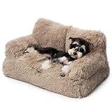 Mewoo Pet Bed for Cats & Small Dogs, Washable Puppy Sleeping Bed Cat Couch Pet Sofa Bed, Soft Calming Cat Sofa Beds for Indoor Cats Anti-Slip Bottom (Brown)