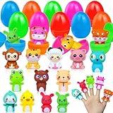 15Pack Prefilled Easter Eggs with Animal Finger Puppets Toys Inside - Easter Basket Stuffers for Easter Eggs Hunt | Easter Toys Gifts for Kids Boys Girls Goodie Bags Fillers | Easter Party Favors