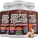 NEW AGE Lions Mane Mushroom Supplement with Turkey Tail Reishi Cordyceps Chaga with Marshmallow Root 180 Count