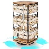 Rotating Earring Display Holder Stand for Vendors Events Selling, Large Capacity 48 Hooks Jewelry Rack with Wooden Base for Earring Card Sales, Enhances Retail Visibility
