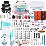 Gawren-H&E 678 PCS Cake Decorating Kit with Cake Carrier,piping bags and tips,3 Springform Pans & Turntable|Baking Supplies Set for Beginners & Professionals (Valentine's Day/Birthday Gift)