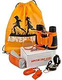 Adventure Kidz - Outdoor Exploration Kit, Children’s Toy Binoculars with Case, Flashlight, Compass, Whistle, Magnifying Glass, Backpack. Great Gift Set for Camping, Hiking, STEM, Pretend Play.