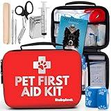 Dog First Aid Kit - Vet Approved Emergency Supplies for Dogs & Cats - Pet First Aid Handbook, Tick Remover, Slip Leash & Medical Essentials for Home, Camping, Car, RV, Travel, Road Trip