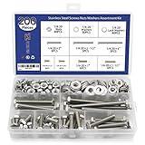 200PCS Nuts and Bolts 1/4-20 x 1/2”, 3/4”, 1”, 1-1/2”, 2”, 2-1/2”, 3” Carbon Steel Hex Bolts and Nuts Assortment Kit Hardware Screws Set (7 Different Sizes)