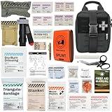 RHINO RESCUE IFAK Trauma Kit with C-A-T Tourniquet for Wound Care, Tactical First Aid Kit Molle Pouch for Military, Combat, Car, Camping, Hiking, Travel (Black)