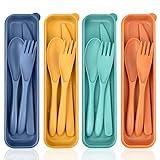 TROUSKAIG 4 Sets Reusable Utensils Set with Case, Travel Utensils with Case,Reusable Utensils for Lunch Box accessories for Adults,Portable Cutlery Lunch Utensils Set for Travel Daily Use