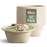 Homestockplus Large Disposable Bowl - Heavy Duty Paper Bowls - Made from Sugarcane and Bamboo Fiber, Microwave Safe - 48 Oz Paper Bowls for Soup, Salad, Ramen, Popcorn, etc.[50/Pack]