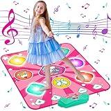 Dance Mat for Kids, Electronic Dance Pad with Wireless Bluetooth & LED Lights, Adjustable Volume, Built-in Music, 5 Game Modes, Xmas B-Day Gifts for 3 4 5 6 7 8 9 10 Years Old Girls Toys (Pink BT)