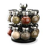 Olde Thompson Since 1944 Orbit Rotating Rack, 16 Refillable Spice Jars, Labeled Shaker Tops, 45, Black, Clear