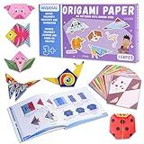 158 Sheets Origami Paper Kit for Kids Ages 5-8 8-12 with Guiding Book DIY Art and Crafts Supplies Kits for Girls and Boys Square Easy Fold Paper Travel Activities Birthday Christmas Gifts