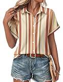 Zeagoo Womens Summer Tops Business Casual Top Short Sleeve Striped Button Down Shirts Work Blouses
