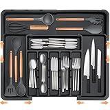 Spaclear Silverware Organizer Expandable Kitchen Utensil Drawer Organizer Large BPA Free Adjustable Cutlery Silverware Tray for Spoons Forks Knives Storage Divider for Kitchen Flatware 6-9 Slots Black