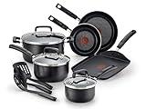 T-fal Signature Nonstick Cookware Set 12 Piece, Oven Broiler Safe 350F, Pots and Pans, Kitchen Cooking Set w/ Fry Pans, Saucepans, Saute Pan, Dutch Oven, Griddle, Kitchen, Home, Dishwasher Safe, Black