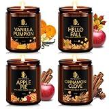 Fall Candle Set, Fall Candles for Home Scented, 4 Pack Soy Candles for Autumn, Aromatherapy Candle Gift Set for Women Men, Fall Scents of Pumpkin/Apple Pie/Hello Fall/Vanilla Cupcake