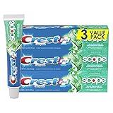 Crest + Scope Whitening Toothpaste - Pack of 3, 5.4 Oz Tubes - Anticavity Fluoride Toothpaste, Fresh Breath, Kills Germs - Tartar Protection, Enamel Protection - Minty Fresh Flavor