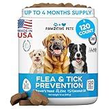 Chewable Flea and Tick Prevention for Dogs - 120 Soft Chews Made in USA - Oral Flea and Tick Control Pills for Small, Medium, Large Dogs and Puppies - Skin and Coat Supplement Treats for All Breeds