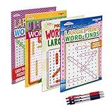 4-Pack 350+ WordSearch Puzzle Books for Adults, Aging Seniors Brain Stimulation Large Print Words Activity Books (Variety Pack Bulk), Paperback – Large and Digest Combo