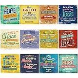 Bright Creations 12 Pack Christian Motivational Bible Verse Posters - 12x12 Religious Inspirational Scripture Wall Art for Classroom School Church Decoration