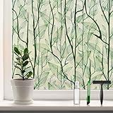 DKTIE Window Film Privacy with Installation Tools, Decorative Stained Glass Window Clings for Home, Static Cling Window Sticker for Front Door, Bathroom, Glass Door (Dark Green, 17.7'' x 78.7'')