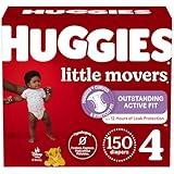 Huggies Size 4 Diapers, Little Movers Baby Diapers, Size 4 (22-37 lbs), 150 Count (6 Packs of 25), Packaging May Vary