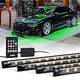 Xprite Car Underglow Neon Accent Strip Lights, 4Pcs RGB 252 LEDs Underglow Kit with Sound Active Function Music Mode & Wireless Remote, Exterior Car Lights Underbody Lighting for Car Van SUV Truck