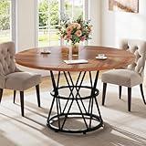 Tribesigns Round Dining Table for 4, 47-Inch Kitchen Table Circle Dinner Table, Wood Dining Room Table for Kitchen Living Room, Metal Base, Brown & Black