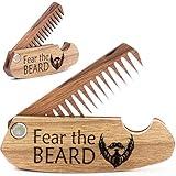 Beard Comb Gifts for Him Wooden Comb for Men Folding Pocket Comb for Moustache Beard Hair Walnut Combs Husband Anniversary Gift with the Engraving (Fear The Beard) (Model FTB)