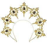 L'VOW Halo Crown Baroque Saint Headdress Stars Goddess Tiara and Crown for Women Boho Wedding Headpiece Costume(S1-Gold)