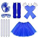 jiebor 80s Costume Accessories Outfits for Girls Kids Tutu Skirt Leg Warmers Fishnet Gloves Shutter Glass Headband Necklace Dark Blue