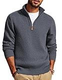 PJ PAUL JONES Mens 1/4 Zip Pullover Sweater Casual Knit Sweater Slim Fit Fashion Texture Sweater Dark Grey